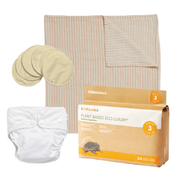 Ecoriginals Eco Baby Bundle 1 X 24 Pack Crawler Nappies 7-12kg + Reusable Eco Cloth Nappy + Muslin Swaddle + Nursing Pads