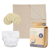 Ecoriginals Eco Baby Bundle 1 X 14 Pack Junior Nappy Pants 16kg+  + Reusable Eco Cloth Nappy + Muslin Swaddle + Nursing Pads