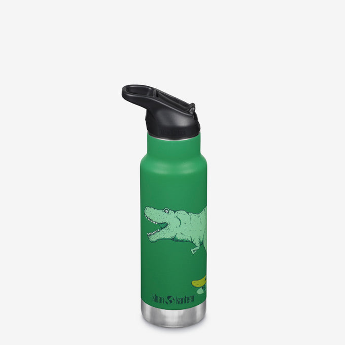 12 oz (355ml) Classic Kid's Insulated Water Bottle with Flip Seal Sport Cap Dino Skate Green