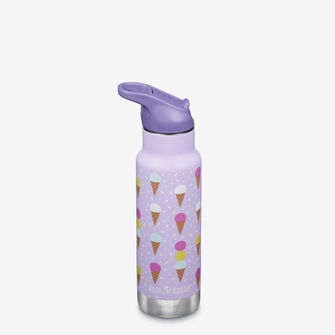 12 oz (355ml) Classic Kid's Insulated Water Bottle with Flip Seal Sport Cap Ice Cream Purple