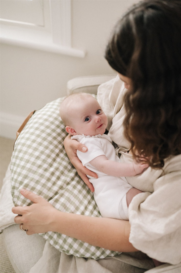 Organic Nursing Pillow Sage + Cream Gingham