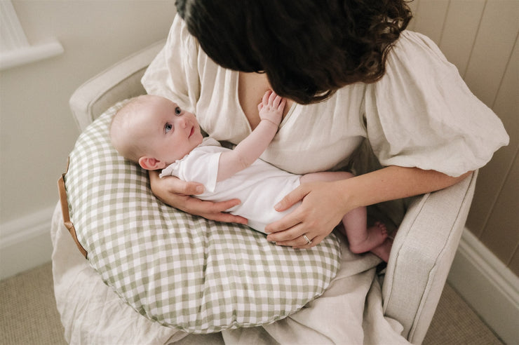 Organic Nursing Pillow Sage + Cream Gingham