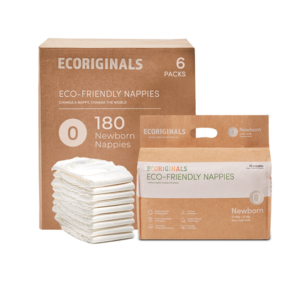 Ecoriginals Eco Nappies Newborn Plus 3.5-6kg Plant Based 6 X 28 Pack (168) Bulk Bundle