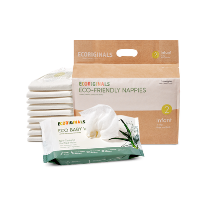 Ecoriginals Eco Bundle 1 X 26 Pack Infant Nappies 5-8kg + 1 X 70 Pack Plant Based Baby Wipes