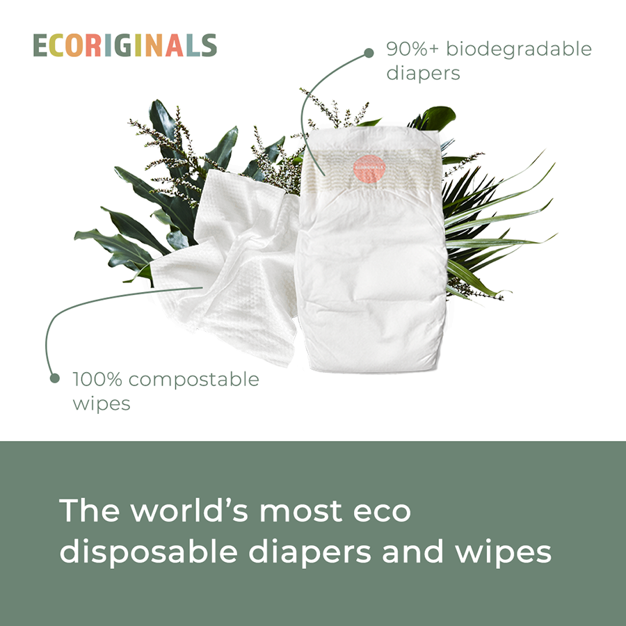 Ecoriginals Eco Bundle 1 X 20 Pack Toddler Nappies 10-15kg + 1 X 70 Pack Plant Based Baby Wipes